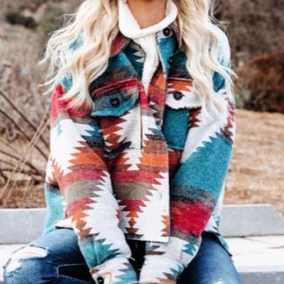 Jackets & Blazers - SOLD OUT Eldora Aztec Tribal Multi Color Rust Distressed Western Shacket